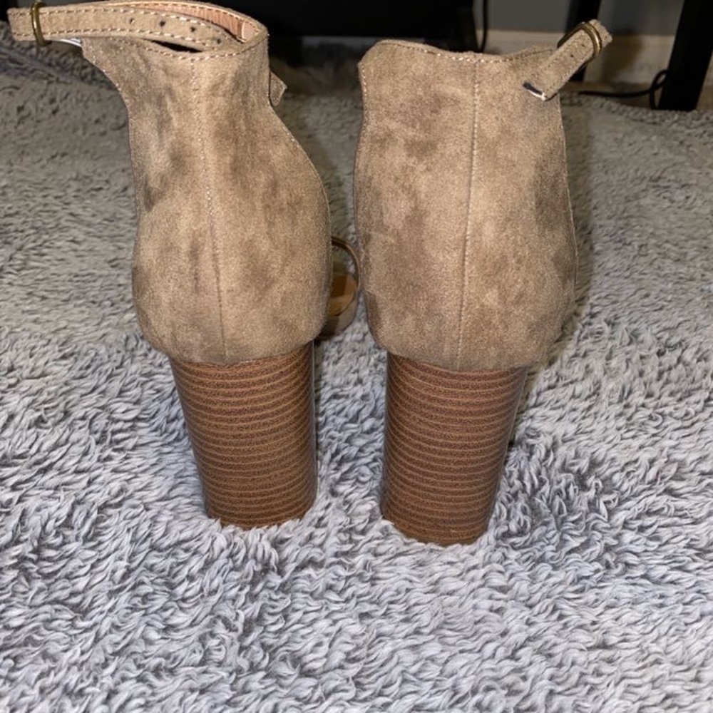 Tan Open Toe Block Heels